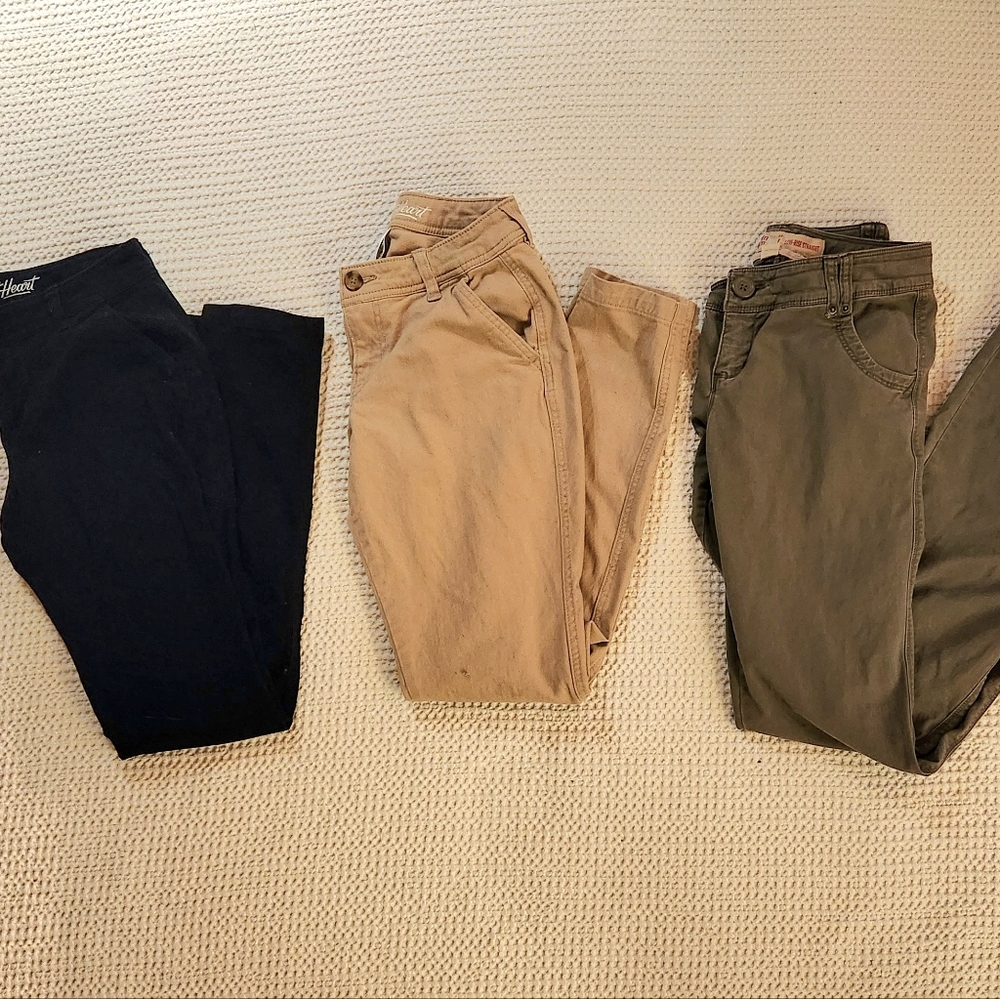 Set of Three Pants in Black, Tan, and Olive